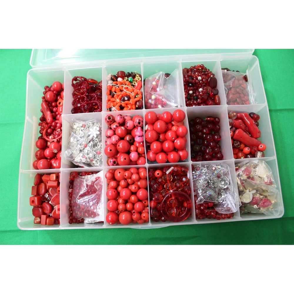 Vintage Red Bead Assortment, Jewelry Making Supplies (3.3 lbs)